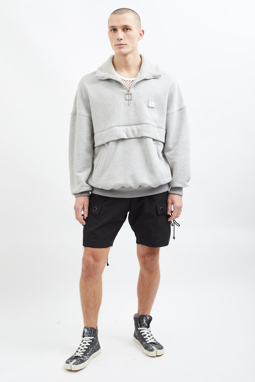 Wooyoungmi Grey Cotton Quarter Zip Mock Neck Sweater