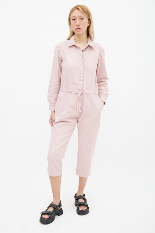 Xirena Pink Cotton Button-Up Capri Jumpsuit