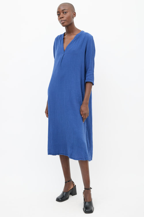 Xirena Blue Cotton Three-Quarter Sleeve Dress