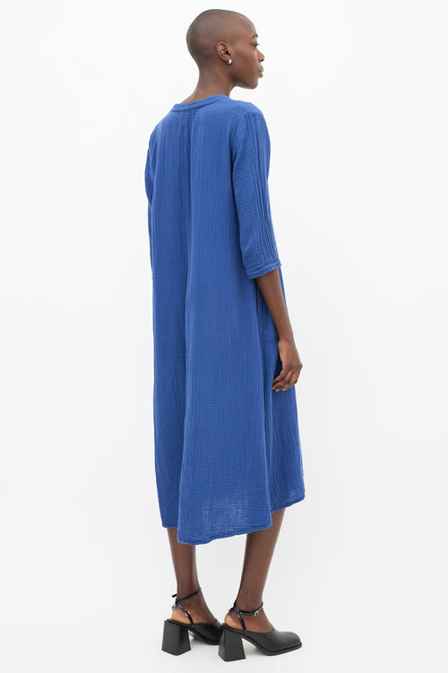 Xirena Blue Cotton Three-Quarter Sleeve Dress