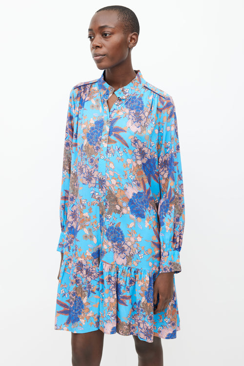 Xirena Blue 
Pink Printed Floral Ruffle Dress