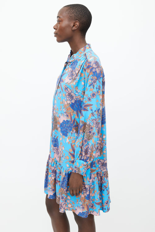 Xirena Blue 
Pink Printed Floral Ruffle Dress