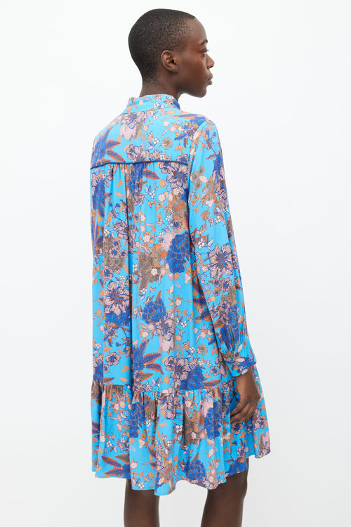 Xirena Blue 
Pink Printed Floral Ruffle Dress