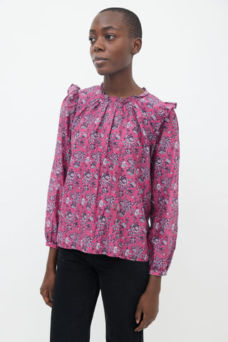 Xirena Purple Floral Print Long Sleeve Blouse