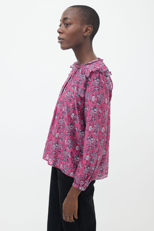 Xirena Purple Floral Print Long Sleeve Blouse