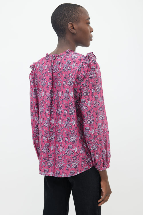 Xirena Purple Floral Print Long Sleeve Blouse