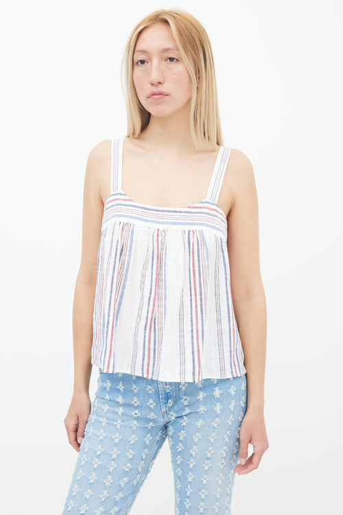 White Multicolour Zoe Striped Linen Sleeveless Top