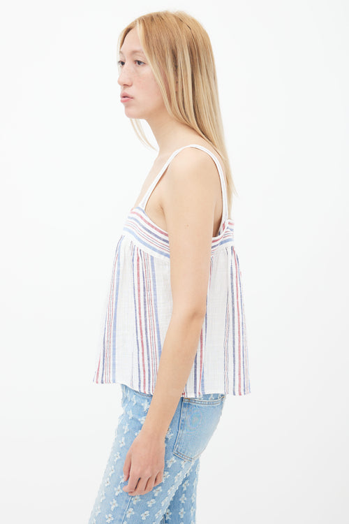 White Multicolour Zoe Striped Linen Sleeveless Top