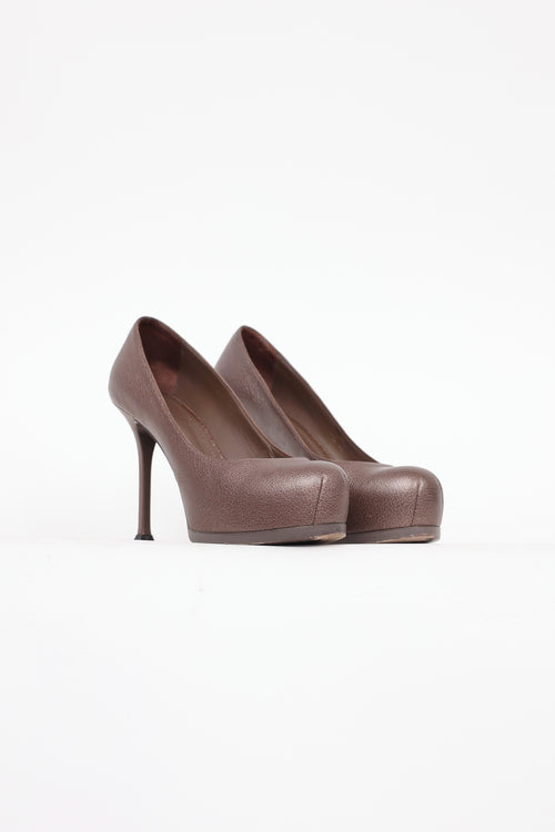 Saint Laurent Brown Iridescent Tribtoo 80 Pumps