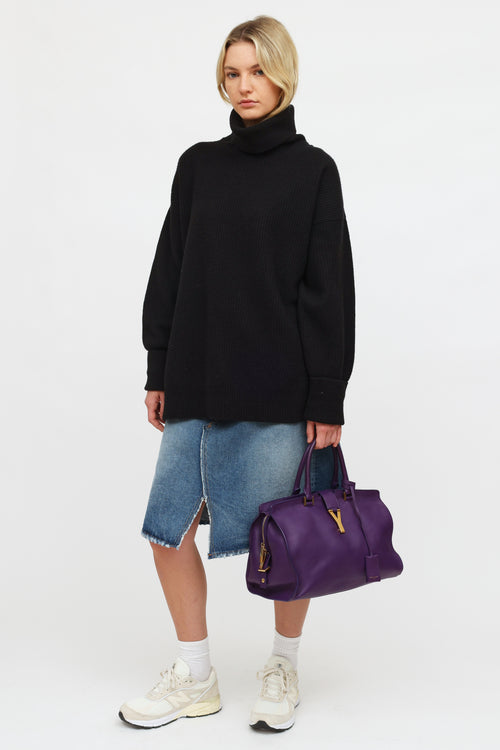 Saint Laurent Purple Leather Cabas Chyc Tote Bag