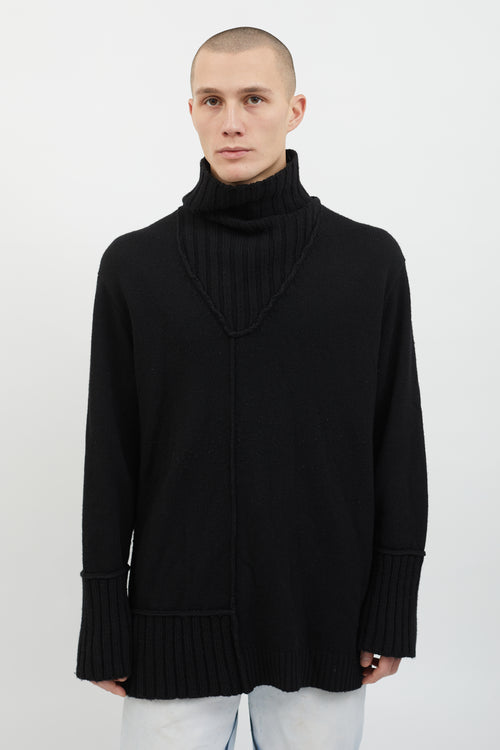 Yohji Yamamoto Black Wool Knit Ribbed Turtleneck Sweater