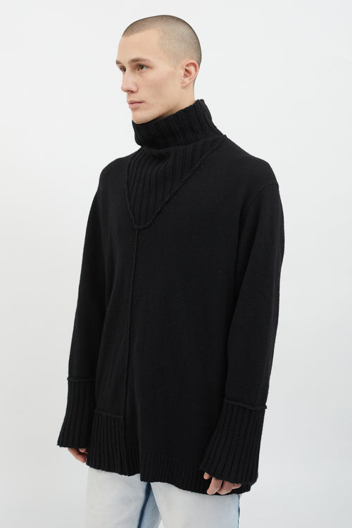 Yohji Yamamoto Black Wool Knit Ribbed Turtleneck Sweater