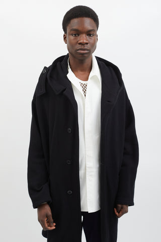 Yohji Yamamoto Black Fleece Raised Hooded Coat