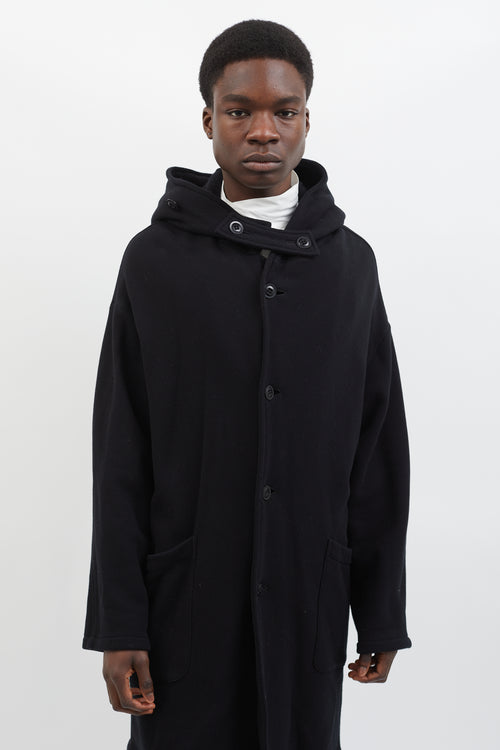 Yohji Yamamoto Black Fleece Raised Hooded Coat