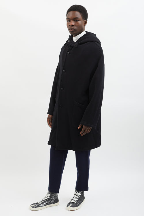 Yohji Yamamoto Black Fleece Raised Hooded Coat