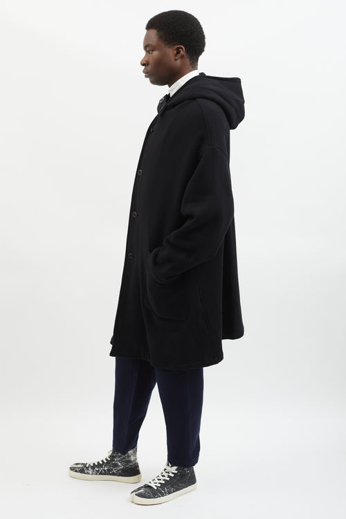 Yohji Yamamoto Black Fleece Raised Hooded Coat