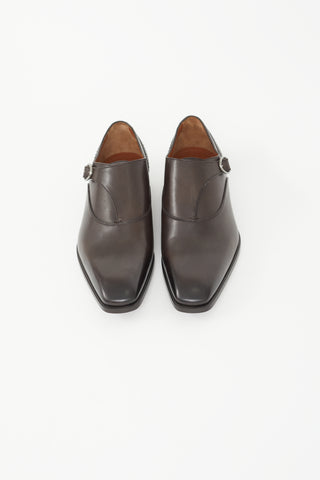 Zegna Brown Leather Monk Strap Oxford