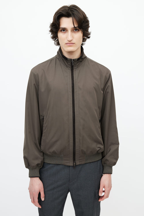 Zegna Green Nylon Bomber Jacket