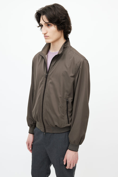 Zegna Green Nylon Bomber Jacket