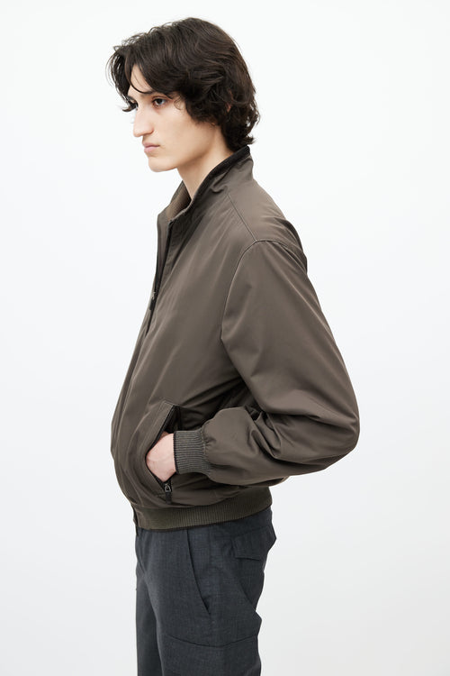 Zegna Green Nylon Bomber Jacket