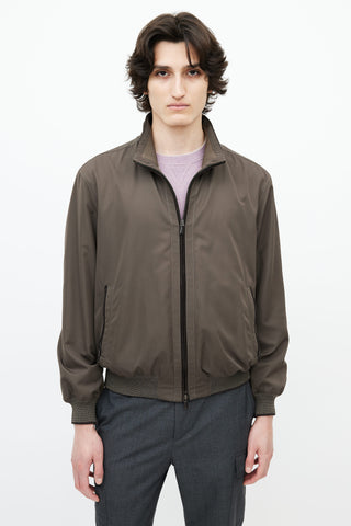 Zegna Green Nylon Bomber Jacket