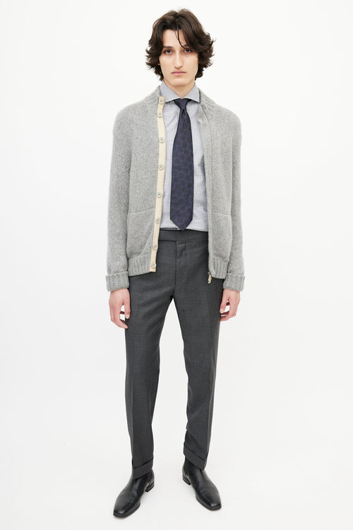 Zegna Grey Cashmere Knit Cardigan