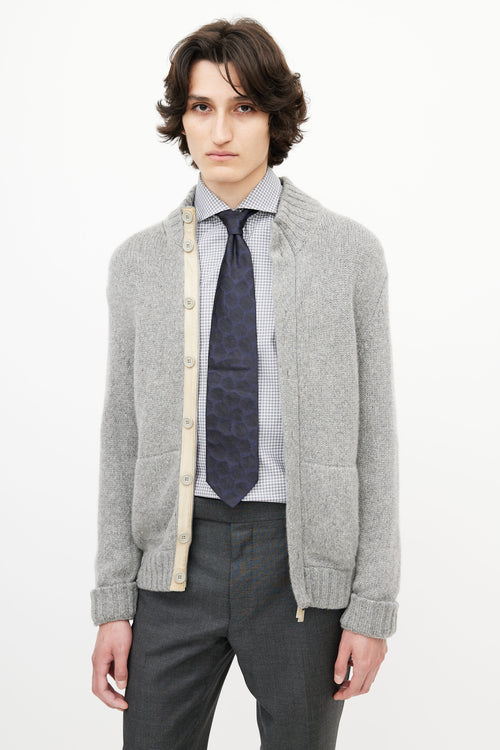 Zegna Grey Cashmere Knit Cardigan