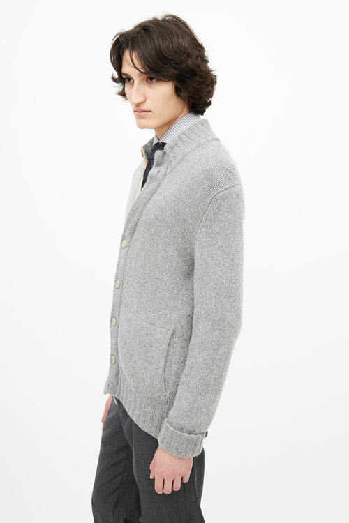 Zegna Grey Cashmere Knit Cardigan