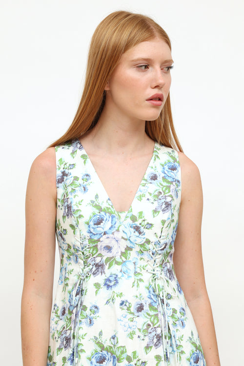 Zimmermann White Floral Print Linen Dress