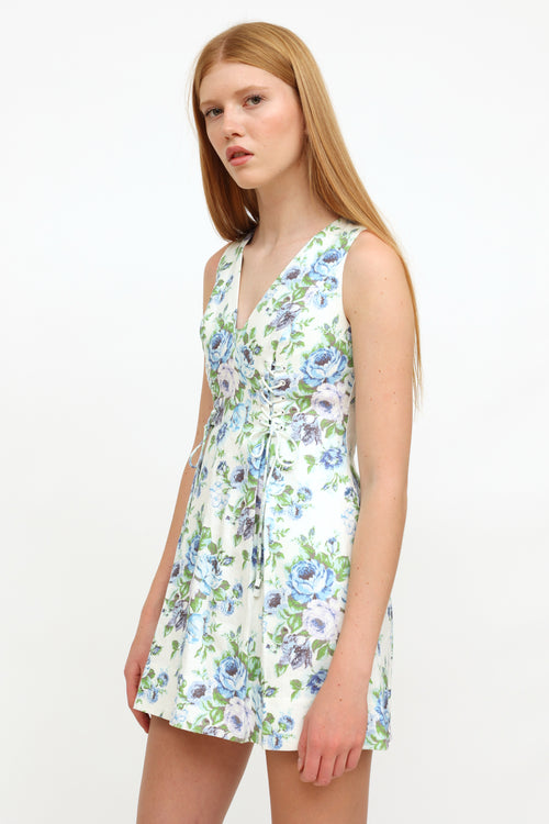 Zimmermann White Floral Print Linen Dress