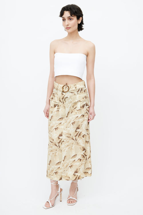 Zimmermann Beige 
Yellow Floral Belted Skirt