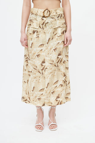 Zimmermann Beige 
Yellow Floral Belted Skirt