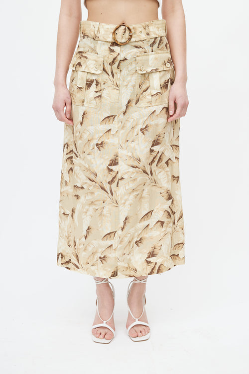 Zimmermann Beige 
Yellow Floral Belted Skirt