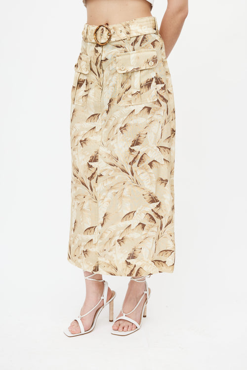 Zimmermann Beige 
Yellow Floral Belted Skirt