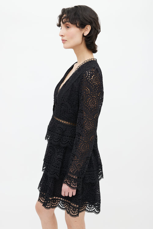 Zimmermann Black Tali V-Neck Mini Dress