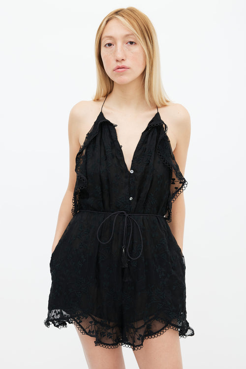 Zimmermann Black Floral Embroidery Sleeveless Romper