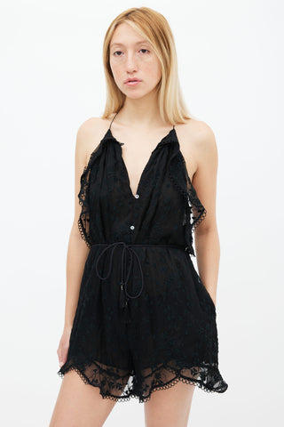 Zimmermann Black Floral Embroidery Sleeveless Romper