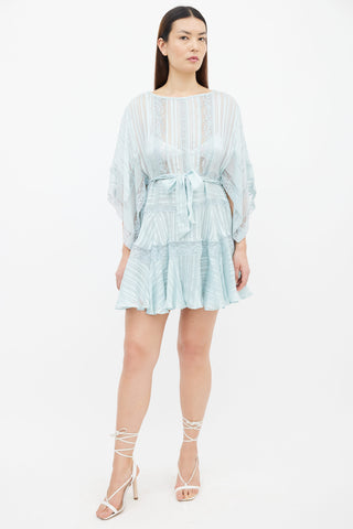 Zimmermann Blue Sheer Lace Belted Short Dress