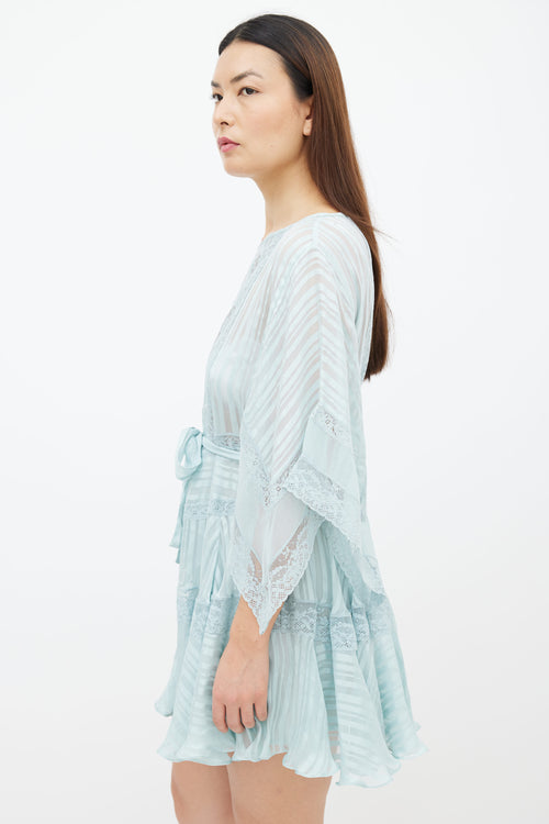 Zimmermann Blue Sheer Lace Belted Short Dress