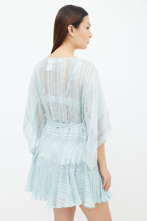 Zimmermann Blue Sheer Lace Belted Short Dress