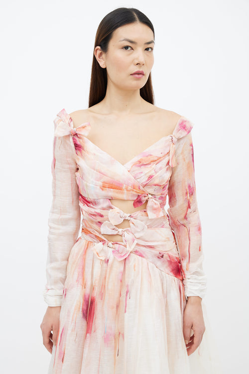 Zimmermann Cream 
Pink Gradient Bow Midi Dress