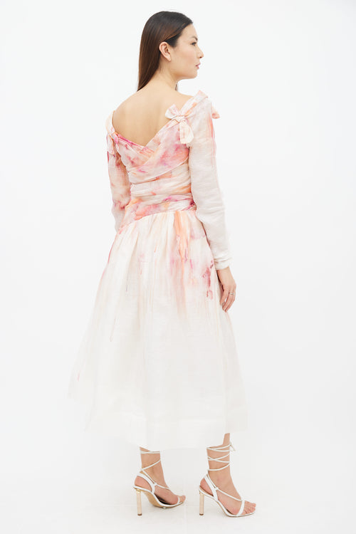 Zimmermann Cream 
Pink Gradient Bow Midi Dress