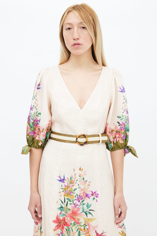 Zimmermann Cream 
Multi Floral Print Belted Dress