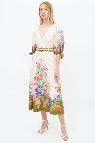 Zimmermann Cream 
Multi Floral Print Belted Dress