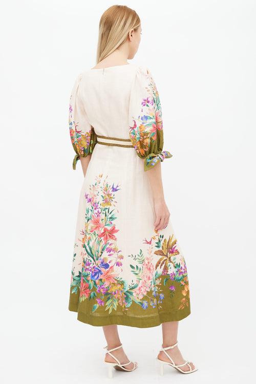 Zimmermann Cream 
Multi Floral Print Belted Dress