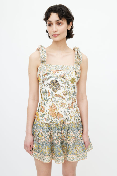 Zimmermann Cream 
Multicolour Floral Knotted Dress