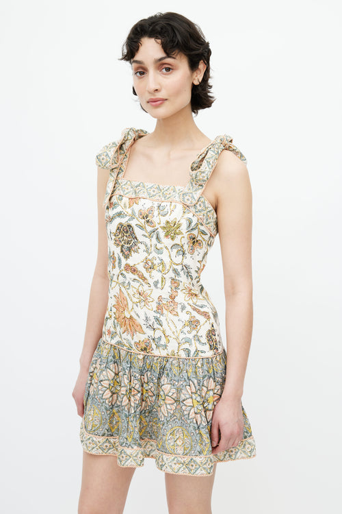 Zimmermann Cream 
Multicolour Floral Knotted Dress