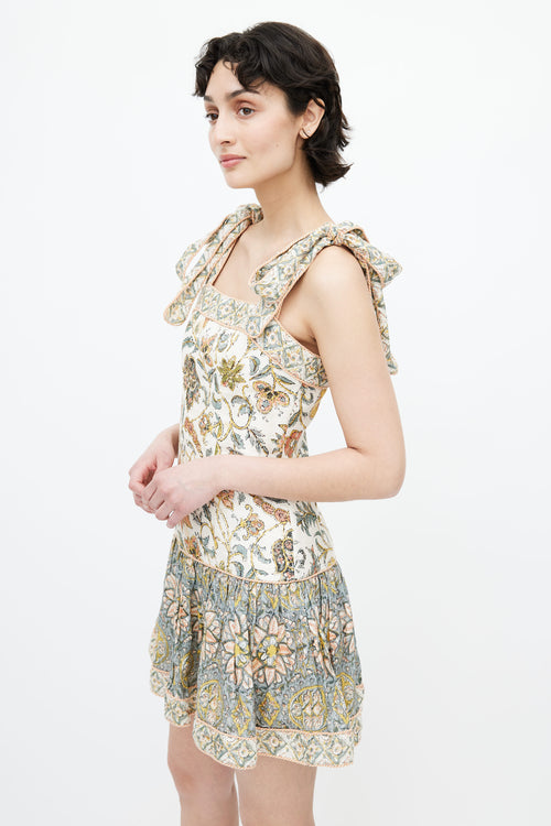 Zimmermann Cream 
Multicolour Floral Knotted Dress