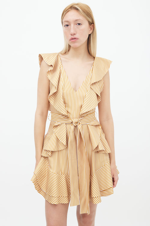 Zimmermann Orange 
Cream Stripe Ruffle Sleeveless Dress