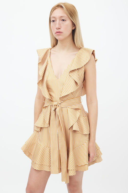 Zimmermann Orange 
Cream Stripe Ruffle Sleeveless Dress